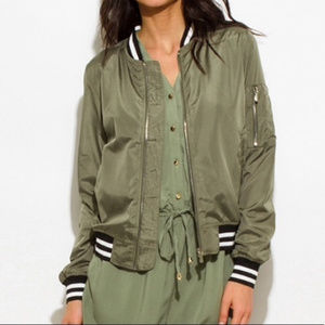Green Bomber Jacket, cuff striped green jacket NWT